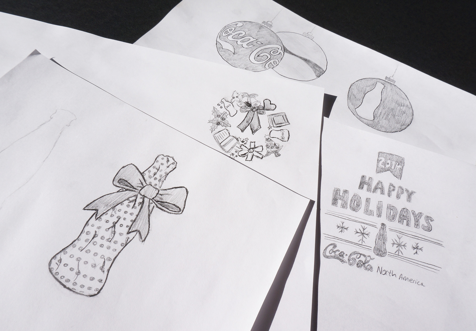 Holiday card sketches for Coca-Cola North America 2014